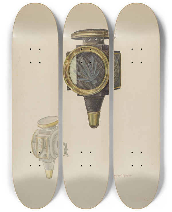 Triptych art skateboard deck of Stanley Mazur Carriage Lamp by Stanley Mazur