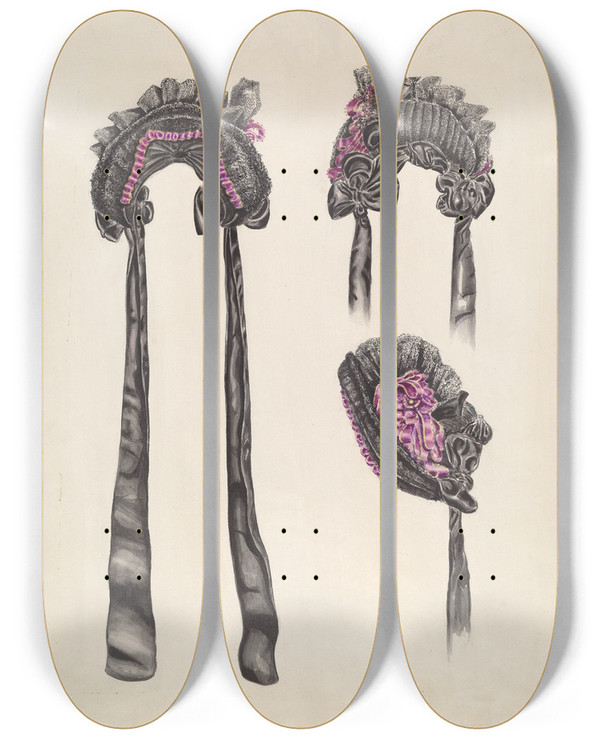 Triptych art skateboard deck of Al Curry Elderly Ladys Bonnet by Al Curry (20-)