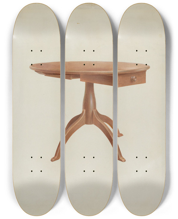 Triptych art skateboard deck of Alfred H Smith Shaker Round Table by Alfred H Smith