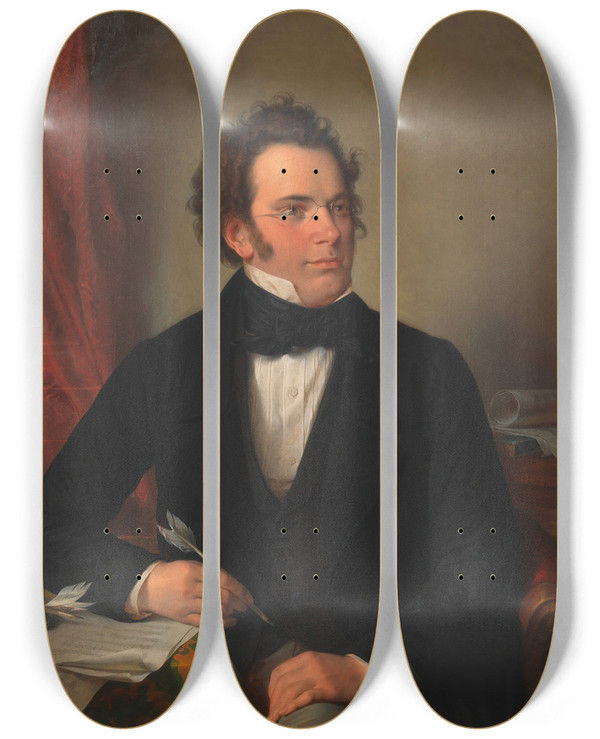 Triptych art skateboard deck of Wilhelm August Rieder Franz Schubert Komponist by Wilhelm August Rieder (1796-1880)