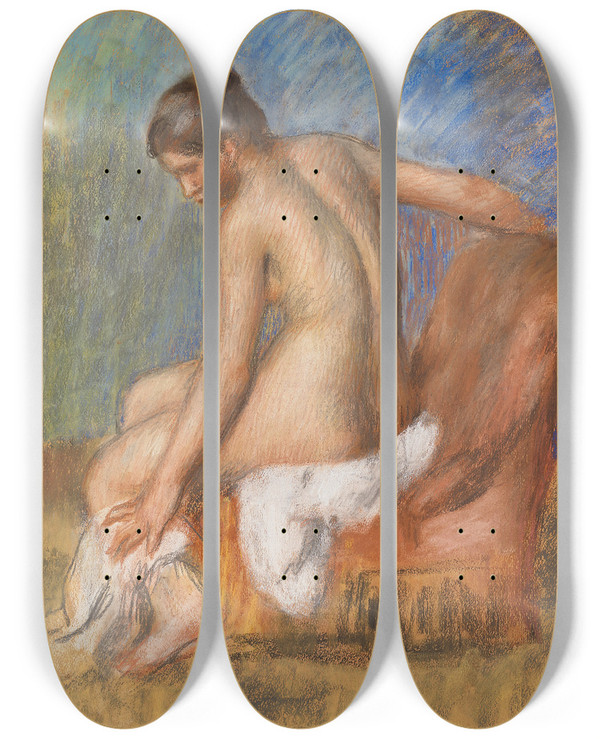 Triptych art skateboard deck of Pierreauguste Renoir Nu Au Fauteuil by Pierre-Auguste Renoir (1841-1919)