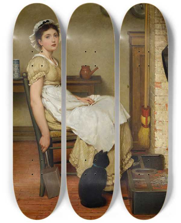 Triptych art skateboard deck of George Dunlop Leslie Her First Place by George Dunlop Leslie (1835-1921)