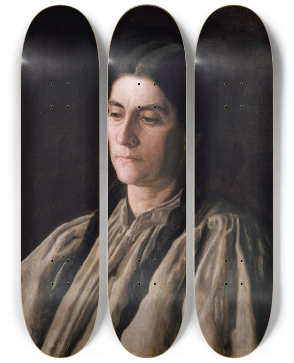 Triptych art skateboard deck of Thomas Eakins Mother Annie Williams Gandy by Thomas Eakins (1844-1916)