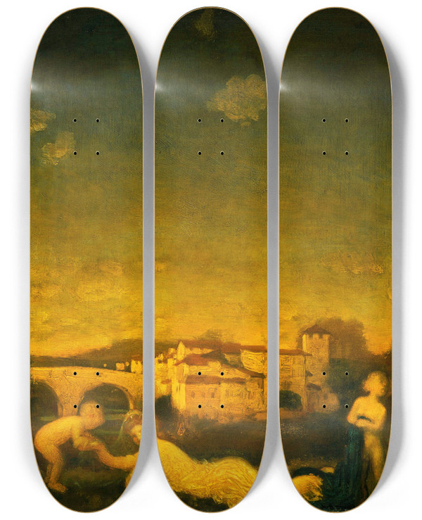 Triptych art skateboard deck of Arthur Bowen Davies Viola Obligato by Arthur Bowen Davies (1862-1928)