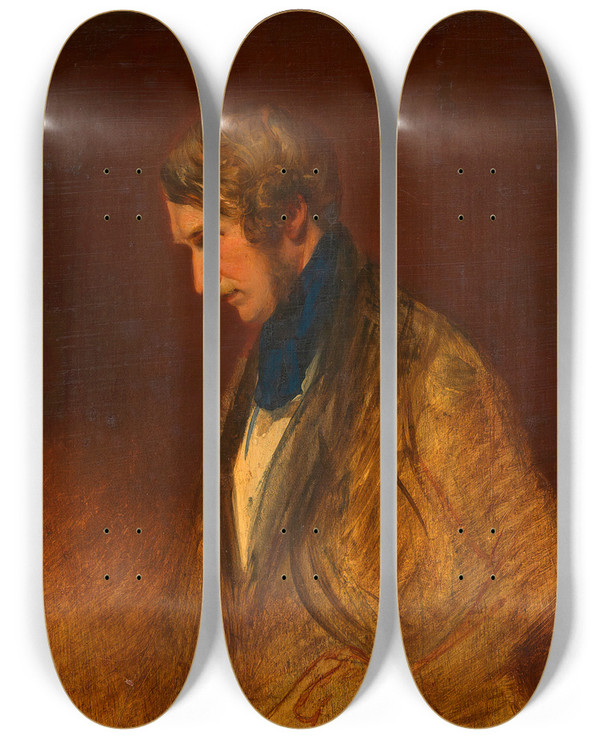 Triptych art skateboard deck of Josef Danhauser Selbstbildnis Josef Danhauser by Josef Danhauser (1805-1845)