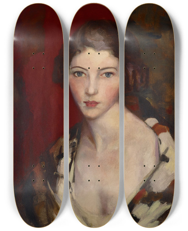 Triptych art skateboard deck of Robert Henri Helen by Robert Henri (1865-1929)