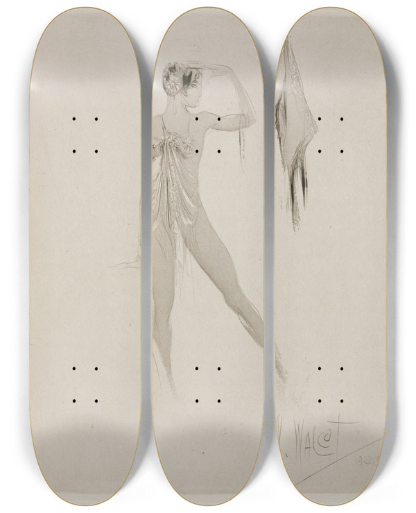 Triptych art skateboard deck of William Walcot Herodias Page 47 Her Feet Stepped One Before The Other by William Walcot (1874-1943)
