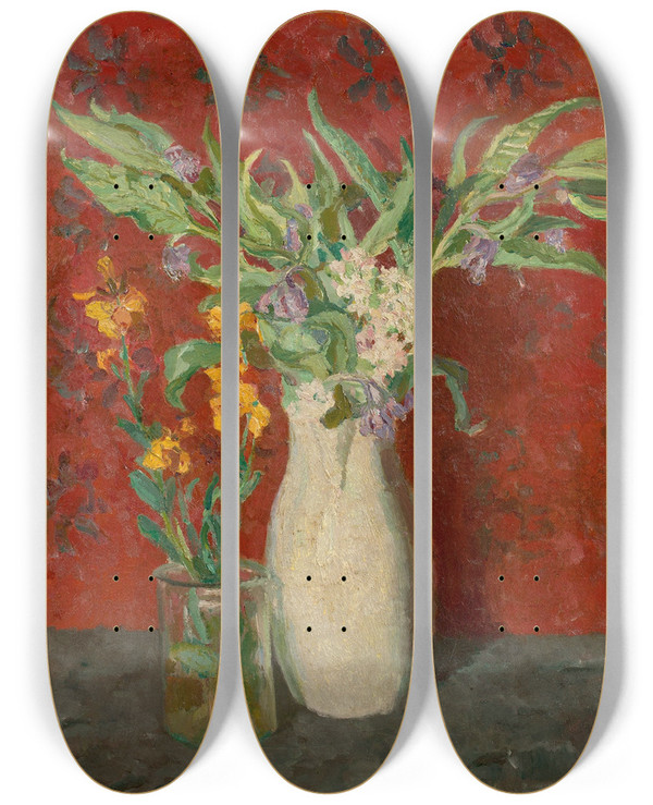 Triptych art skateboard deck of Max Beckmann Sumpfblumen by Max Beckmann (1884-1950)