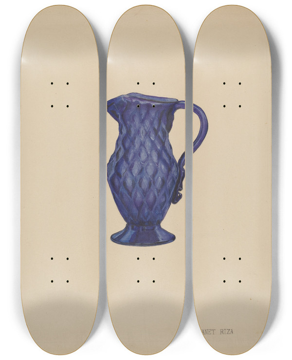 Triptych art skateboard deck of Janet Riza Cream Pitcher_1 by Janet Riza (20-)