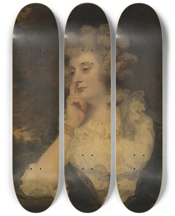 Triptych art skateboard deck of Sir Joshua Reynolds Mrs Jane Braddyll by Sir Joshua Reynolds (1723-1792)
