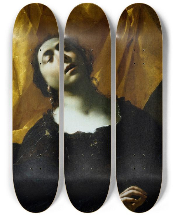 Triptych art skateboard deck of Francesco Cairo Herodias by Francesco Cairo (1607-1665)