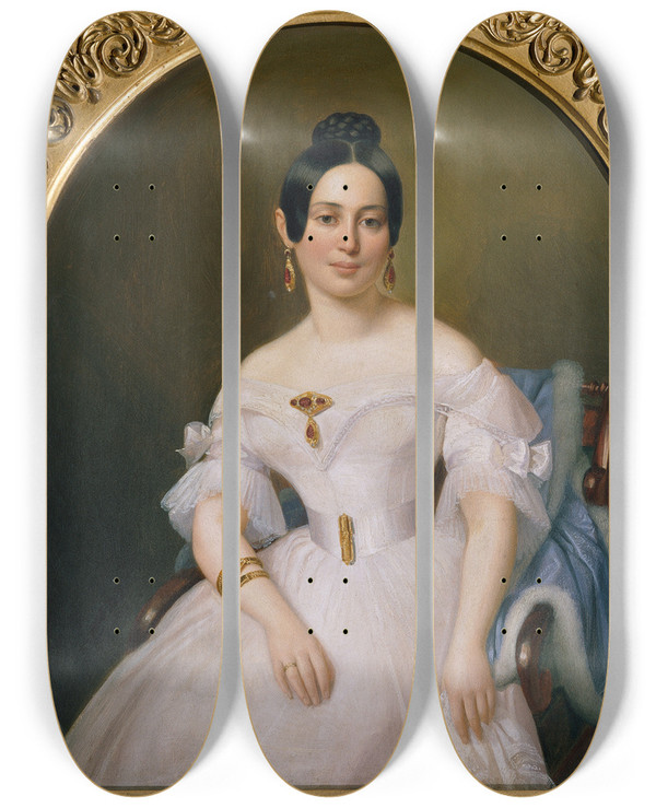 Triptych art skateboard deck of Julius Schoppe Emilie Von Wartenegg by Julius Schoppe (1795-1868)
