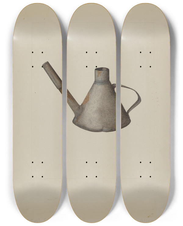 Triptych art skateboard deck of Eldon Allen Tin Lamp by Eldon Allen