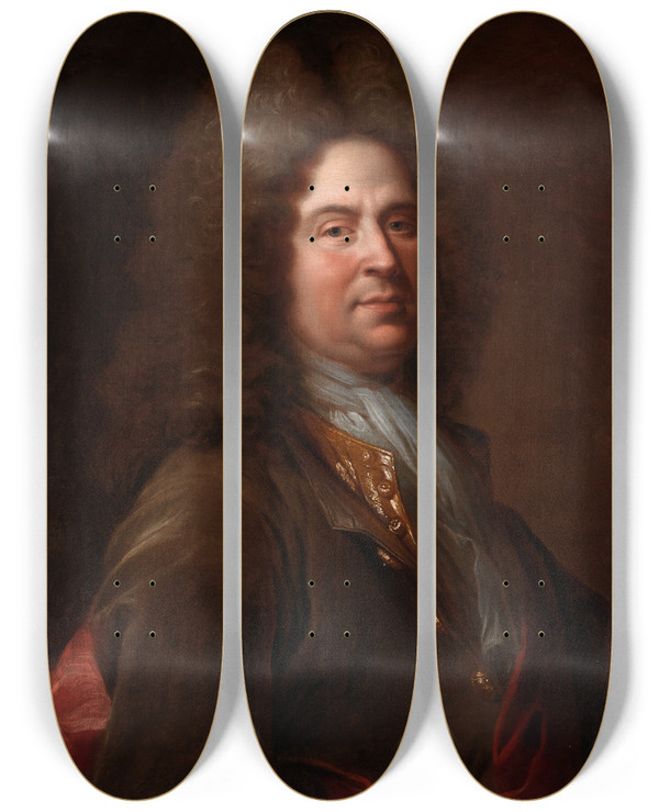 Triptych art skateboard deck of Joseph Vivien Selfportrait by Joseph Vivien (1657-1734)