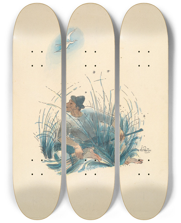 Triptych art skateboard deck of Adolfo Pastor Gaucho by Adolfo Pastor (1898-1947)