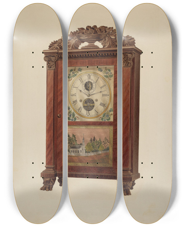 Triptych art skateboard deck of Frank Wenger Shelf Clock_1 by Frank Wenger (20-)