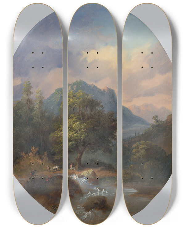 Triptych art skateboard deck of Pal Bhm Tatra Landscape by Pal Bohm (1839-1905)