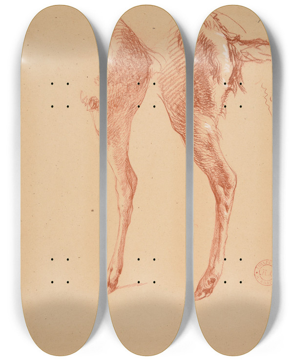 Triptych art skateboard deck of Jacquesraymond Brascassat Tude De Pattes De Moutons by Jacques Raymond Brascassat (1804-1867)