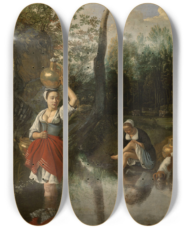 Triptych art skateboard deck of Jan Siberechts A Ford_2 by Jan Siberechts (1627-1703)
