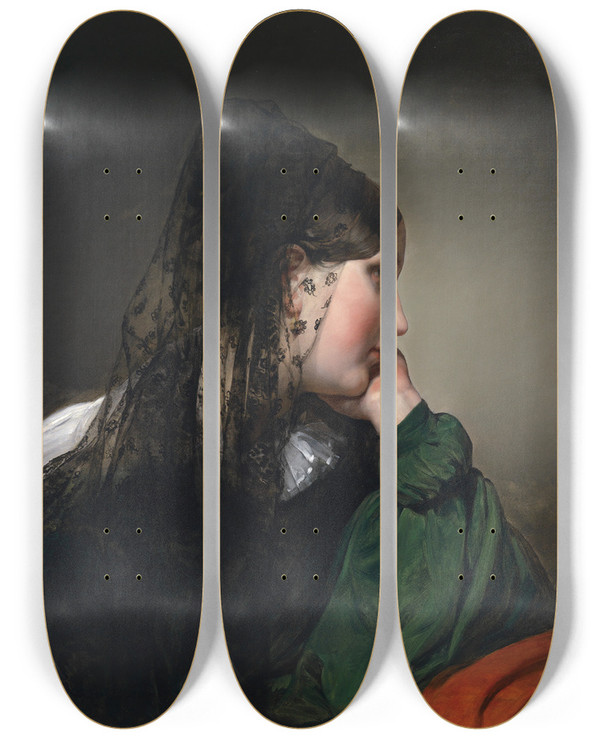 Triptych art skateboard deck of Friedrich Von Amerling Mdchen Im Profil Mit Schwarzer Mantille by Friedrich Von Amerling (1803-1887)