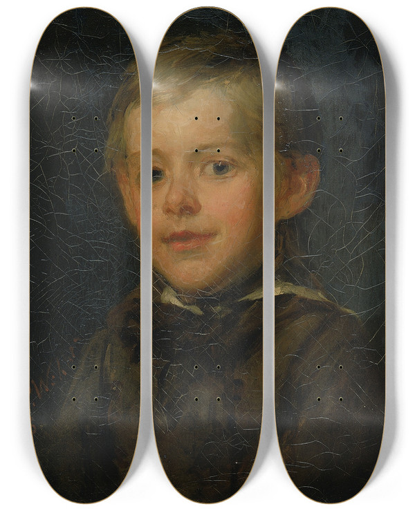 Triptych art skateboard deck of Charles T Webber Portrait Of A Boy by Charles T Webber (1825-1911)