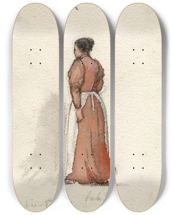 Triptych art skateboard deck of Adolf Le Comte Een Staande Diensbode by Adolf Le Comte (1850-1921)