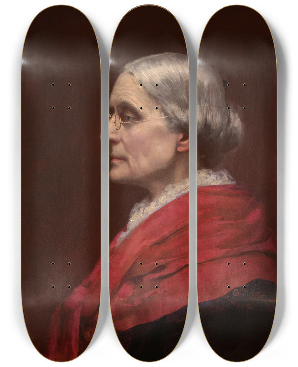 Triptych art skateboard deck of Carl Gutherz Susan Brownell Anthony by Carl Gutherz (1844-1907)