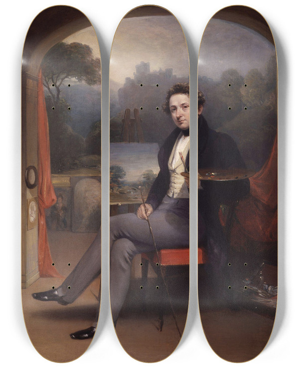 Triptych art skateboard deck of George Arnald George Arnald by George Arnald (1763-1841)