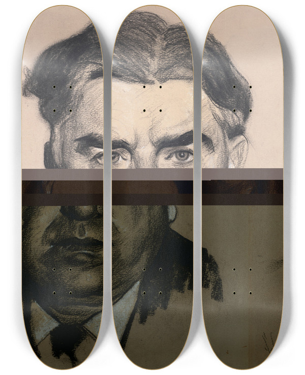 Triptych art skateboard deck of Samuel Johnson Woolf John Llewellyn Lewis_1 by Samuel Johnson Woolf (1880-1948)