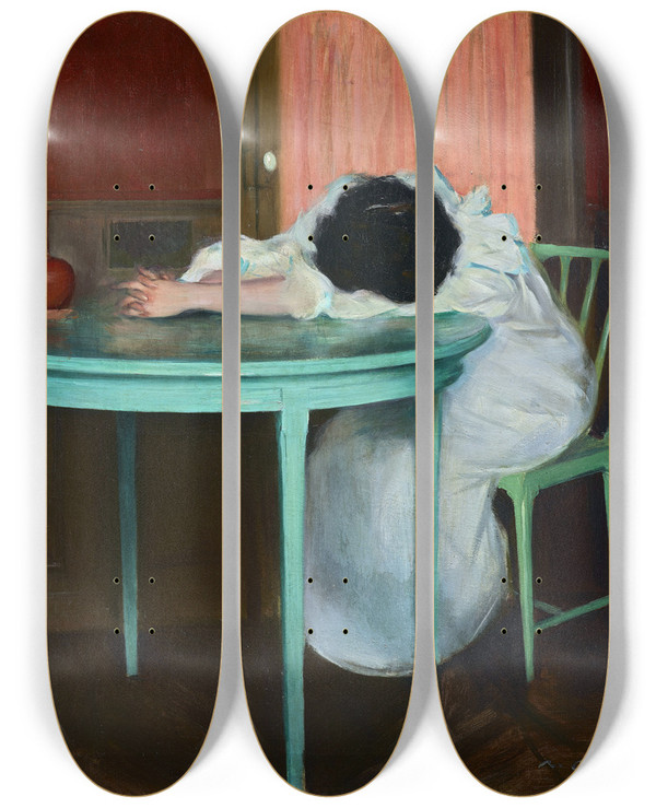 Triptych art skateboard deck of Ramn Casas Tired by Ramon Casas (1866-1932)