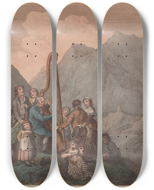 Triptych art skateboard deck of Julius Caesar Ibbetson The Welsh Bard by Julius Caesar Ibbetson (1759-1817)