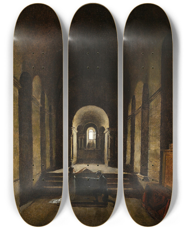 Triptych art skateboard deck of Franoismarius Granet Vow Chapel Interior by Franois-Marius Granet (1775-1849)