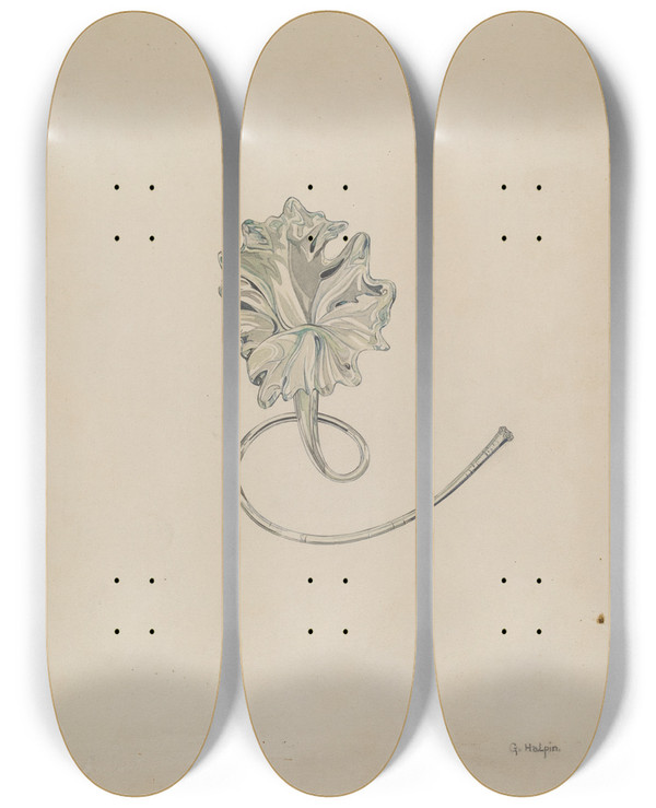 Triptych art skateboard deck of Grace Halpin Flower Lily by Grace Halpin