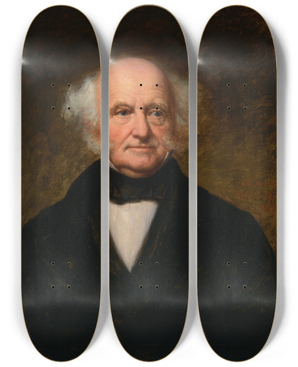 Triptych art skateboard deck of George Peter Alexander Healy Martin Van Buren by George Peter Alexander Healy (1813-1894)