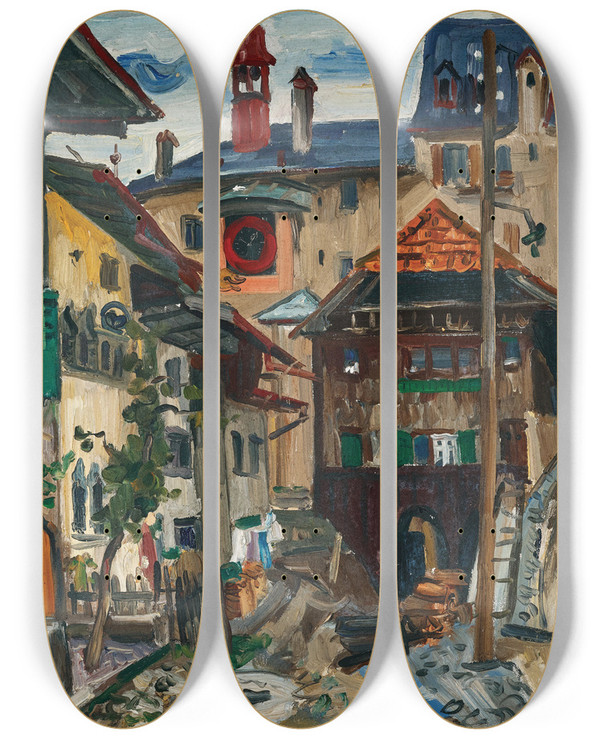 Triptych art skateboard deck of Rudolf Wacker Gruyres by Rudolf Wacker (1893-1939)