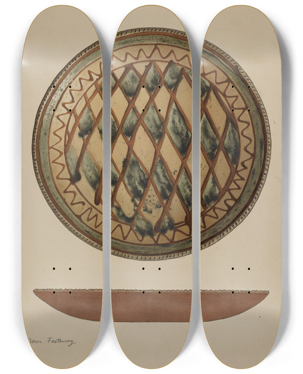 Triptych art skateboard deck of Aaron Fastovsky Pa German Plate_1 by Aaron Fastovsky