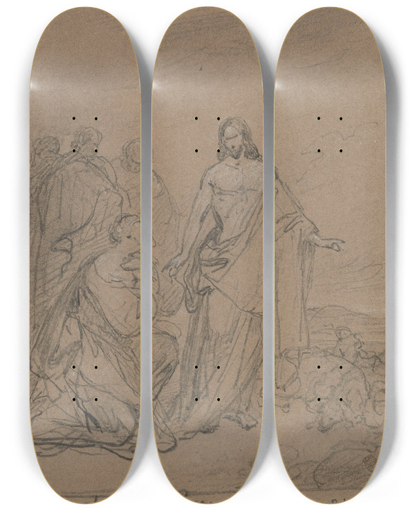 Triptych art skateboard deck of Nicaise De Keyser Christ And Saint Peter_1 by Nicaise De Keyser (1813-1887)