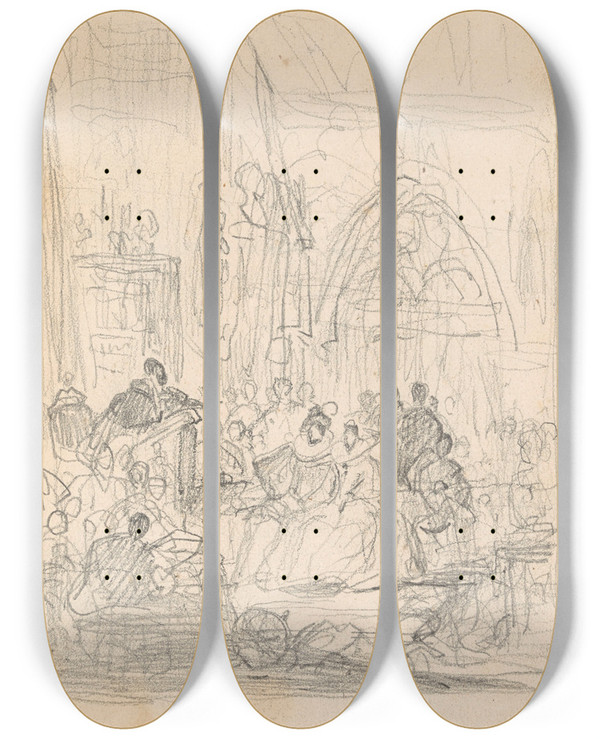 Triptych art skateboard deck of Nicaise De Keyser Archdukes Albert And Isabella Attend A Lesson By Justus Lipsius_3 by Nicaise De Keyser (1813-1887)