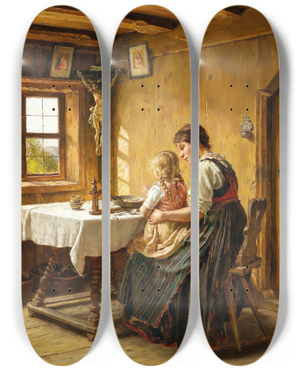 Triptych art skateboard deck of Karl Gebhardt Saying Grace by Karl Gebhardt (1860-1917)