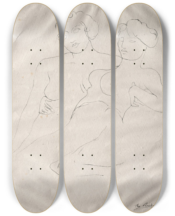 Triptych art skateboard deck of Auguste Rodin Two Figures_2 by Auguste Rodin (1840-1917)
