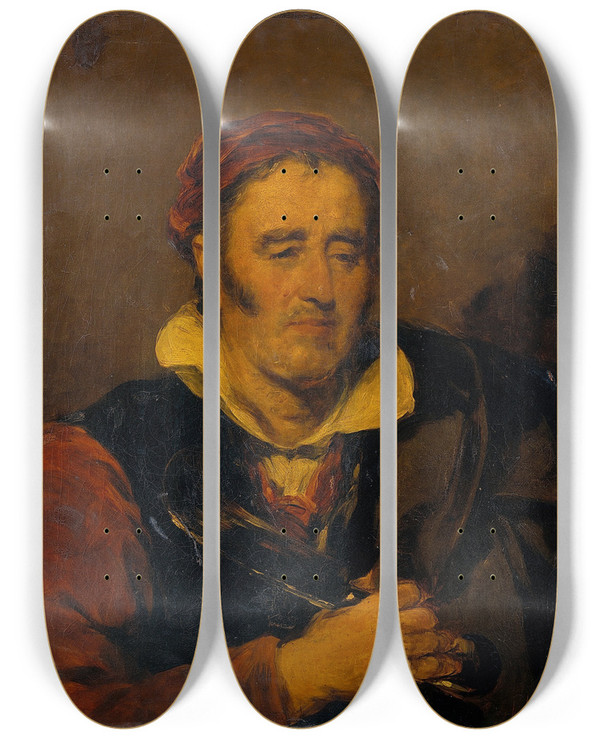 Triptych art skateboard deck of Stephen Poyntz Denning A Woodman by Stephen Poyntz Denning (1795-1864)