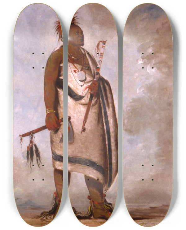 Triptych art skateboard deck of George Catlin Tchongtassbbee Black Dog Second Chief by George Catlin (1796-1872)