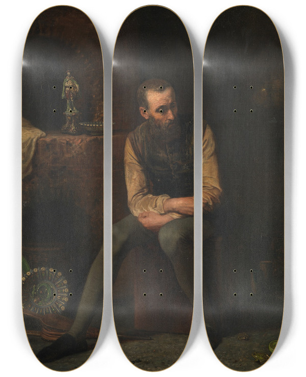 Triptych art skateboard deck of Joseph Nicolas Robertfleury Bernard De Palissy In His Workshop by Joseph Nicolas Robert-Fleury (1797-1890)