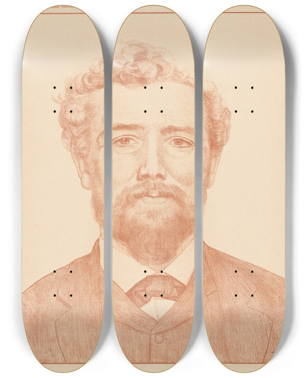 Triptych art skateboard deck of Ferdinand Hart Nibbrig Portret Van Pier Pander by Ferdinand Hart Nibbrig (1866-1915)