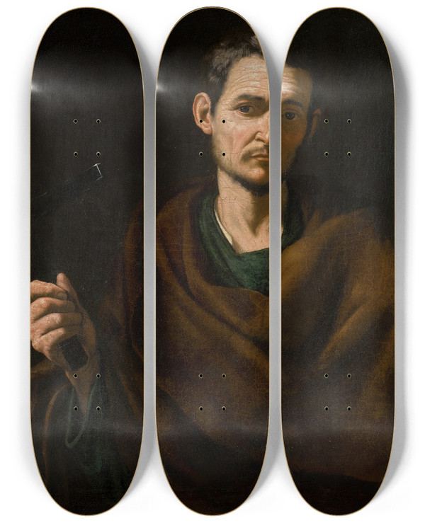 Triptych art skateboard deck of Studio Of Jusepe De Ribera Saint Matthew by Studio of Jusepe de Ribera (1591-1652)