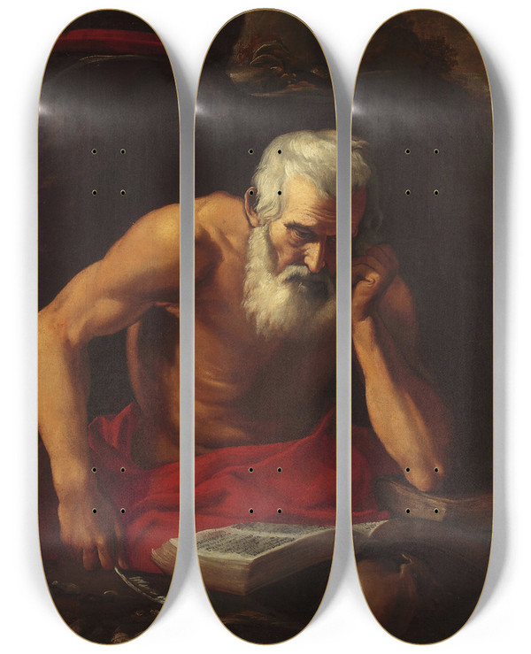 Triptych art skateboard deck of Lionello Spada St Jerome by Lionello Spada