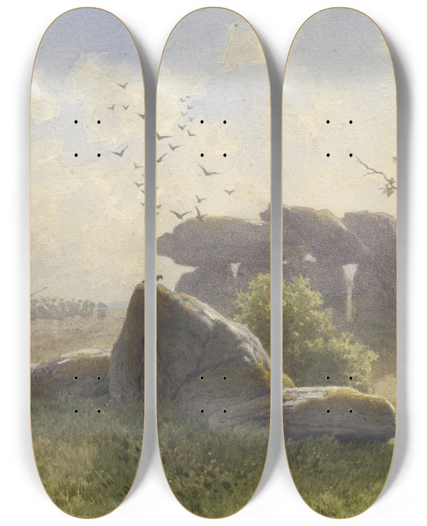 Triptych art skateboard deck of Alexander Mollinger Hunebed by Alexander Mollinger (1836-1867)
