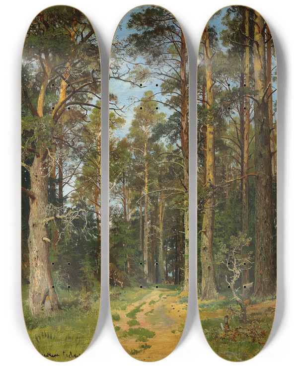 Triptych art skateboard deck of Ivan Ivanovich Shishkin Siverskaya by Ivan Ivanovich Shishkin (1832-1898)