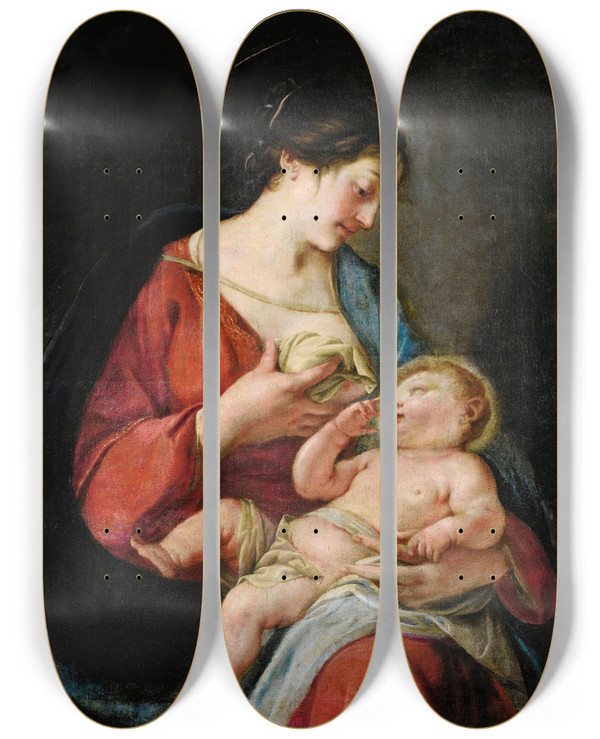 Triptych art skateboard deck of Jacques Blanchard Virgin And Child by Jacques Blanchard (1600-1638)