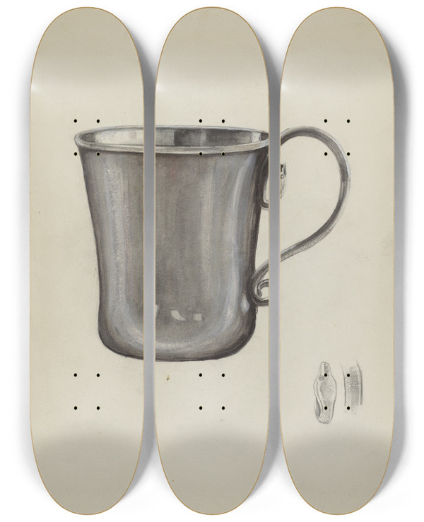 Triptych art skateboard deck of Cecily Edwards Silver Cup by Cecily Edwards